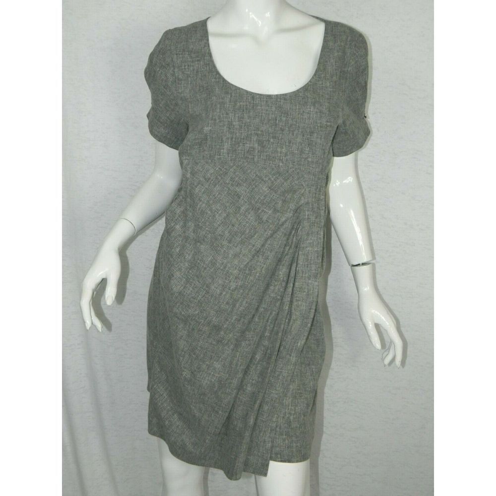 Manoush Dress Gray Linen Blend Pockets Sheath Lined Made in France Size 10